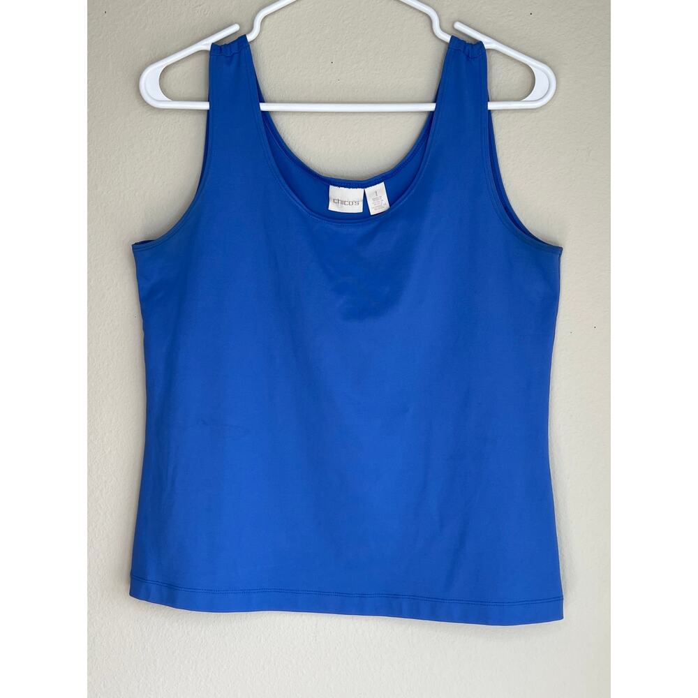 Chicos Royal Blue Microfiber Stretch Sleeveless Scoop Neck Tank Size 1 Medium